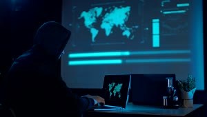 Stock Video A Hacker With The Laptop In A Dark Room Live Wallpaper For PC