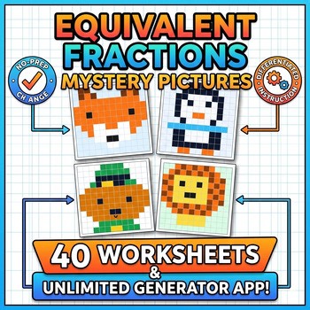 Equivalent Fractions Mystery Pictures Color by Number & Unlimited Generator App