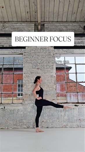 Improve balance and core with this simple standing Pilates move.#beginnerpilates #balancetraining