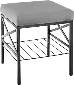 Amazon.com: Multifunctional Velvet Footstool Ottoman with Storage Shelf, Shoe Changing /Makeup/ Storage Footrest Vanity Small Pouf Stool for Makeup Room, Living Room, Bathroom, Modern Padded Seat, Metal Legs Grey : Home & Kitchen