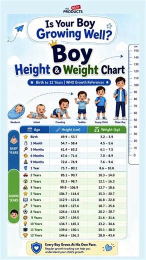 Boy Height & Weight Chart: 0–12 Years