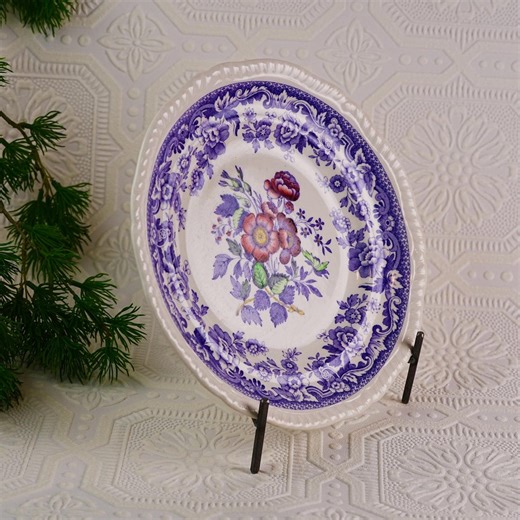 Antique Copeland Spode “mayflower” – Purple Floral Transferware Plate With Scalloped Rim, English Tableware 1930s - Etsy