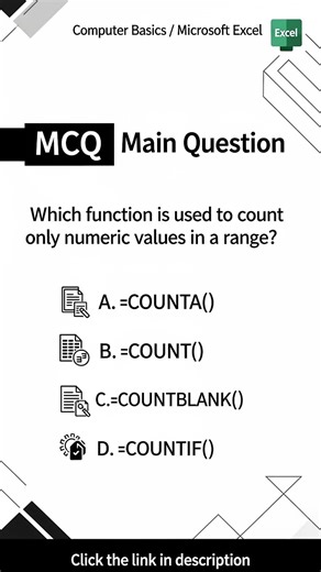 Excel MCQ | Which Function Counts Only Numbers?