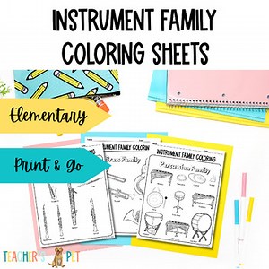 Instrument Families Coloring Sheets|Music Sub Plans, Centers|Elementary