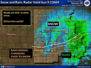 3.2K views · 39 reactions | 9:55 AM Update - Snow and rain, with rain changing to snow in some locations, continues to move across much of Oklahoma and parts of north TX. Some roads are slick so drivers slow down and be careful! | US National Weather Service Norman Oklahoma | Facebook