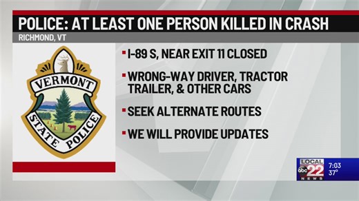 VSP: One dead in Interstate 89 crash involving wrong-way driver