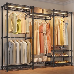VIPEK V5L Garment Rack with Dimmable LED Lights, Heavy Duty 890LB Capacity Clothing Rack, 8-Shelf Freestanding Wardrobe with Adjustable Shelves, Black