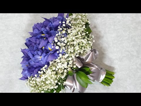 How to arrange bridal bouquet with blue irises.