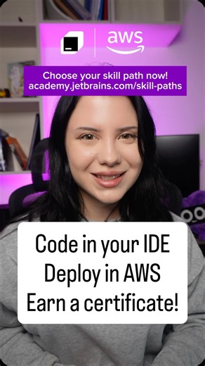 JetBrains Academy on Instagram: "Cloud-native skills 🤝 real AWS tools. Our new #DevOps Skill Paths are here — co-developed by JetBrains Academy and #AWS. 🔥 Learn to code in your JetBrains IDE, containerize with Docker and deploy to AWS. Earn certificates and build portfolio projects that showcase real, hands-on expertise. Sounds cool? Choose your Skill Path via the link in bio. 👆 #devops #python #AWSCertification #BuildOnAWS #pycharm #learntocode #codenewbie"