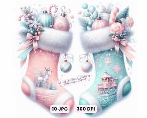 Christmas Stockings Clipart - Blush Pink & Mint Green Holiday Sock JPG Bundle, 10 Pastel Watercolor Stockings for Card, Crafts, Junk Journal - Etsy