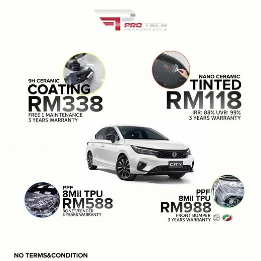 RM118 Full Car Tinted •IRR: 88% •UVR: 99% •Warranty 3 Tahun .………. RM338 Full Body Ceramic COATING •3 Layer 9H Ceramic Coat •3 Years Warranty • FREE 1 TIME MAINTENANCE .………. RM588 PPF 8mil TPU •Hood / Fender •3 Years Warranty -Accept Walk in -No Terms & Conditions -MPV / SUV / 4X4 Same Price 𝐅𝐨𝐫 𝐦𝐨𝐫𝐞 𝐢𝐧𝐟𝐨𝐫𝐦𝐚𝐭𝐢𝐨𝐧: 𝐖𝐡𝐚𝐭𝐬𝐀𝐩𝐩: https://wa.link/qt6b23 𝐂𝐚𝐥𝐥: 0126565915