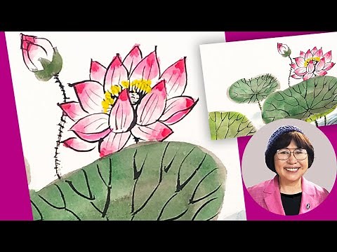 【夏の絵手紙】一生役立つ蓮（はす）の伝統画法・初心者解説（水墨画・墨絵を応用）6月・7月・絵手紙夏・水彩画/日本画/イラスト/はがき絵/一筆画/スイレン＜絵手紙妙華＞