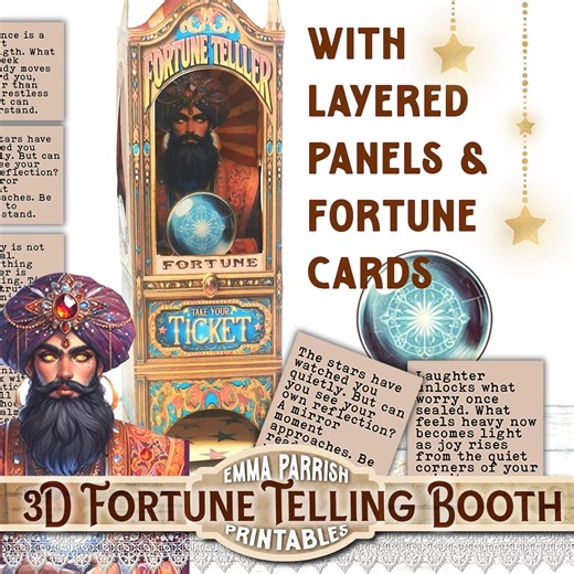 Fortune Teller Booth, Printable 3d Papercraft Kit, With Fortune Telling Cards, Whimsical Craft Gift, Video Tutorial, Cricut Tested, Download - Etsy