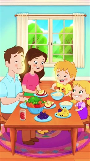 Happy Healthy Family Dinner! Fun Kids Cartoon #eathealthy #youtubeshorts #kidscartoon