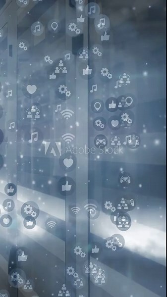 Vertical video: On load icons overlay appearing on glass, drifting into bubbles, showing activity
