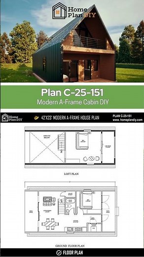 Modern 2-Bedroom A-Frame Cabin Plans | 966 sq. ft. DIY House Blueprints #blueprint #interiordesign