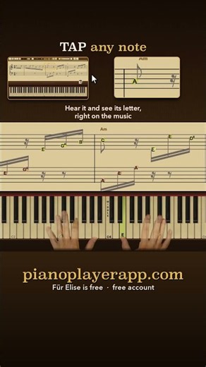 Für Elise Beethoven Piano Tutorial: FREE Interactive Piano Player, Slow It Down & Read the Music