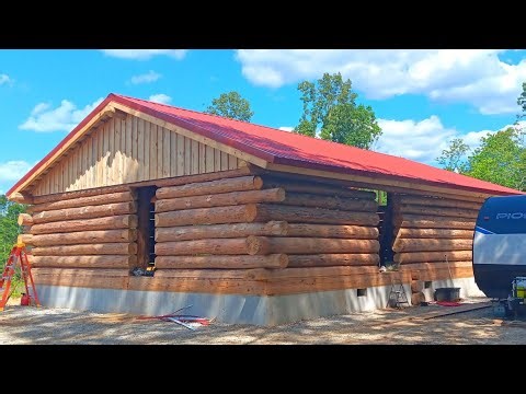 Building a LOG CABIN in the woods (COMPLETE BUILD!)