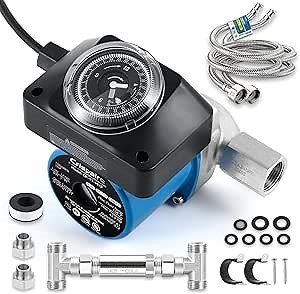 Instant Hot Water Recirculating Pump Kit - Effortless Install, Durable 304 Stainless Steel Sensor Valve, 20-Inch Safe PEX Supply Lines, Smart Timer for On-Demand Hot Water