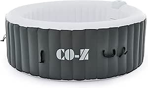 CO-Z Inflatable Hot Tub 4 Person, Blow Up Portable Hot Tub with 120 Bubble Jets Cover, Outdoor Above Ground Pool and Bathtub with Electric Air Pump for Patio Backyard, Grey