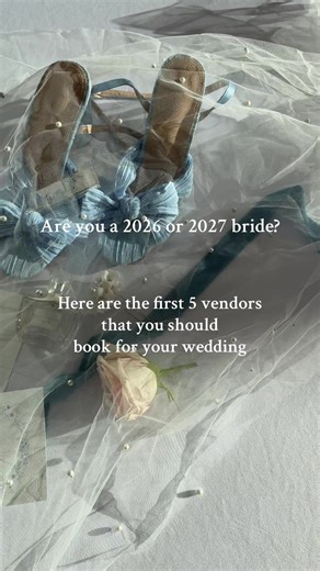 Here are the first 5 vendors that you should book for your 2026 or 2027 wedding: 1. Wedding venue- These often book up 18 to 24 months in advance. So it is important to books yours soon! Your venue also determines your wedding date, because so many are booked so far in advance you often have to take what you can- especially if you want a quick wedding. In addition, almost all other vendors, will not book you until you have a venue and date secured! 2. Planner/Coordinato- This role relieves so mu