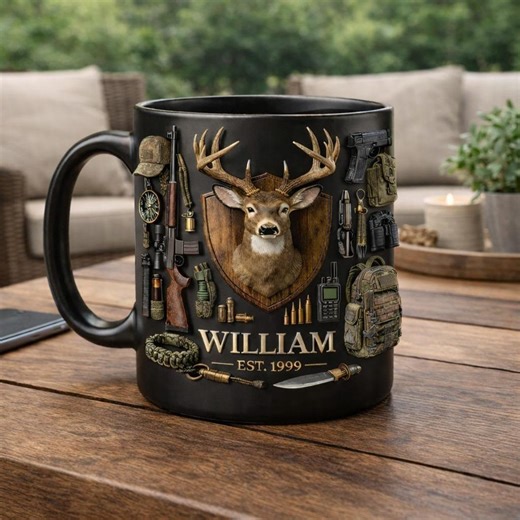 Personalized Deer Hunting Mug With Name | Custom Hunting Coffee Cup for Men | Buck Antler Tactical Gear Gift for Hunter - Etsy