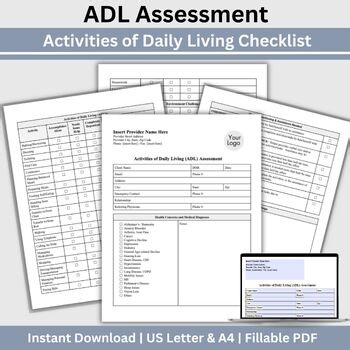 ADL Assessment, Activities of Daily Living Checklist, Care Plan