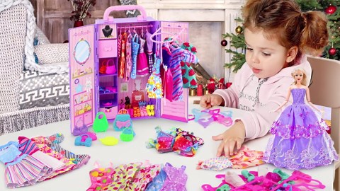 Ecore Fun 108 Pcs Doll Clothes and Accessories with Purple Doll Closet for 11.5 Inch Dolls - Including Party Dresses Fashion Dress Outfits Swimsuits Shoes Hangers Bags Necklaces