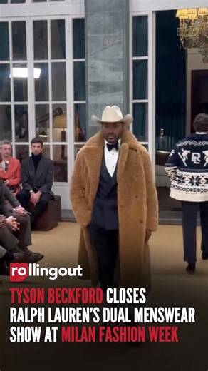 423K views · 5.4K reactions | Runway legend Tyson Beckford closed Ralph Lauren’s Polo menswear show in Milan wearing a cashmere sherpa coat layered over a classic tuxedo — a powerful finish to the brand’s runway return after 20 years. Credits to Vogue @voguerunway #TysonBeckford #RalphLauren #PoloRalphLauren #MilanFashionWeek #RollingOut | Rolling Out | Facebook