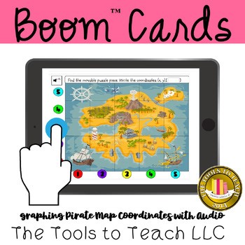 Boom™ Cards Pirate Map Graphing Coordinates X,Y Quadrant 1 Grades 4th-6th