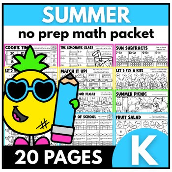 Kindergarten Summer Math Packet No Prep Activities End of Year Math Review