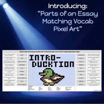 Parts of an Essay | English Language Arts Matching Vocab Pixel Art Activity