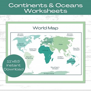 World Map Worksheets: Continents & Oceans Geography (digital Download) - Etsy Australia