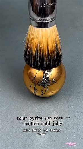 Gloss & Grace | ASMR on Instagram: "solar pyrite sun core → molten gold jelly no tricks. no sound. just pressure and surrender. a crystal that doesn’t shatter it redefines itself. black and gold folding into something softer, heavier, alive. some things don’t break. they just change shape. #asmr #pyrite #visualalchemy #oddlysatisfying #moltenmetal crystalasmr satisfyingreel watchtotheend"