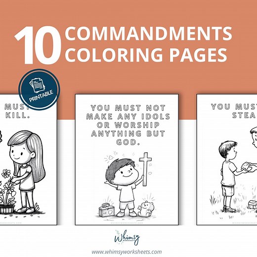 Ten Commandments Kids Activity | Coloring Sheets for Sunday School | Bible Study Printable | Christian Homeschool Fun Pages - Etsy