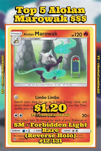 Top 5 Rarest Alolan Marowak Pokémon Cards! 💀🔥 #pokemon #top5 #tcg #pokémon #pokemoncards #pokemontcg