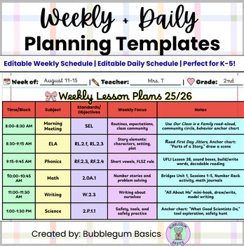 Editable Weekly Schedule Templates