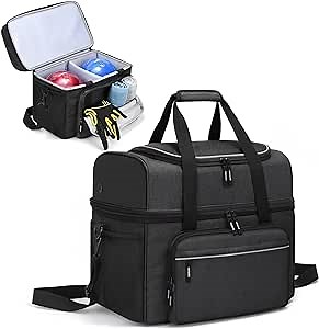 Bowling Ball Bag 2 Ball, Two Ball Bowling Bag with Padded Ball Holder, Double Ball Bowling Tote Bags for Men Women, Heavy Duty Bowling Bags Fits Bowling Shoes Up to Mens Size 16 Dark Grey