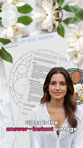 Mid Century Rose Window Stained Glass Pattern + PNG