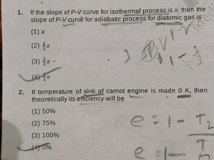 1. If the slope of P−V curve for isothermal process is x, then ... | Filo