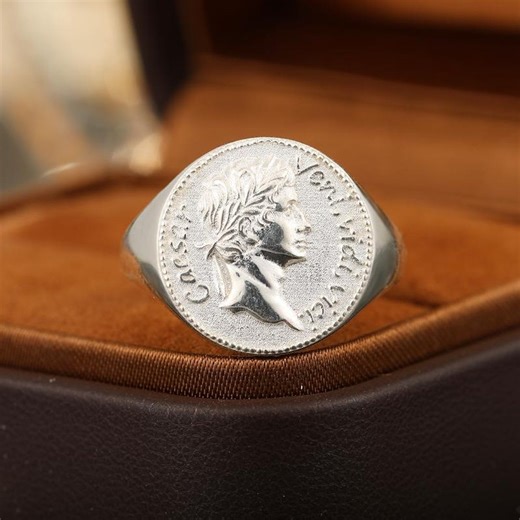 Pt950 Platinum Caesar Silver Coin Ring - Veni Vidi Vici Custom Men's Ring - Etsy
