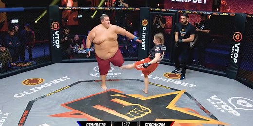 Fans stunned after Russian MMA match between tiny female fighter and huge 530lb man