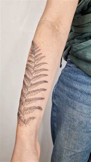 La môme indigo on Instagram: "Tattoo du jour avec Madeleine qui a voulu compléter son bras avec une branche de fougère. Je lui avais déjà fait une branche de lierre en freehand sur le haut du bras, mais pour la fougère, j'ai préféré faire un dessin préalable car c'est un végétal qui demande beaucoup de petits détails. C'est une séance de tatouage qui a duré une heure et demi environ. Réalisé au salon @frenchkiss.tattoo #tatouagevegetal #tatouagefloral #tatoueuseparis"