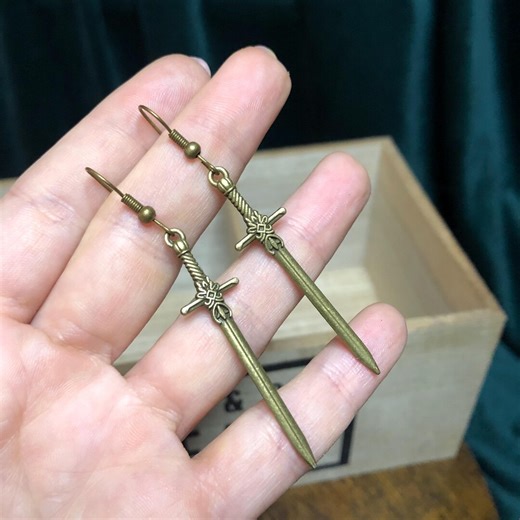 Bronze Broadsword Earrings – Fantasy Dangle Earrings on French Hooks - Etsy