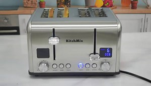 Toaster 4 Slice, KitchMix Bagel Stainless Toaster with LCD Timer, Extra Wide Slots, Dual Screen, Removal Crumb Tray (Stinless steel)