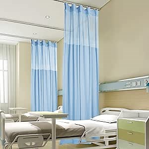 Fcosie Hospital Room Divider Curtain Drapes with Flat Hooks Cubicle Curtain Divider Privacy Screen for Hospital, Medical Clinic, Lab, School Nursery, (1 Panel, Blue, 5ft Wide x 8.5ft Tall)