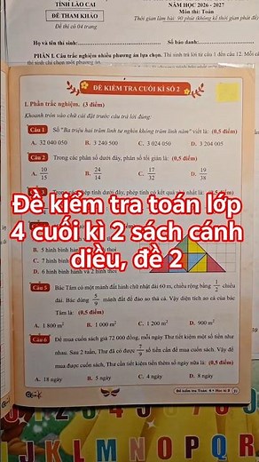 Đề kiểm tra toán 4 cuối kì 2 sách cánh diều, đề 2 bố mẹ tham khảo