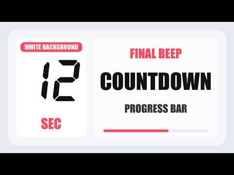12 Second Countdown Timer | Silent + Final Beep | White Background 4K