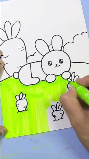簡単ステップ！にんじん畑とかわいいウサギの描き方イラスト 🐰🥕✨