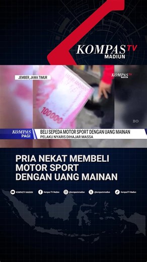 JEMBER, KOMPAS.TV – Seorang pria berinisial MIS, asal Sidoarjo, Jawa Timur, nyaris menjadi korban pengeroyokan warga di sebuah showroom motor di Jember. MIS tertangkap basah mencoba membeli satu unit sepeda motor Kawasaki Ninja 150cc menggunakan tumpukan uang mainan yang dicampur dengan sedikit uang asli. Aksi tipu-tipu ini terbongkar setelah pemilik showroom merasa curiga dengan tekstur dan tampilan uang yang diserahkan pelaku. Pelaku MIS awalnya datang ke lokasi dengan menumpang bus antar kota